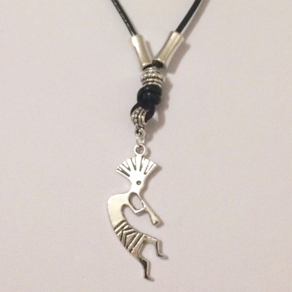 Leather kokopelli necklace